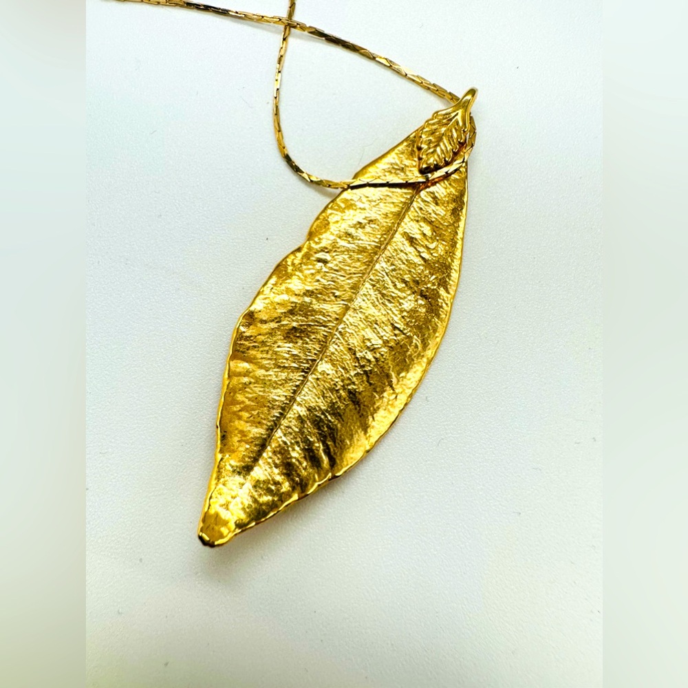Gold Dipped Leaf Pendant Necklace Cobra Chain